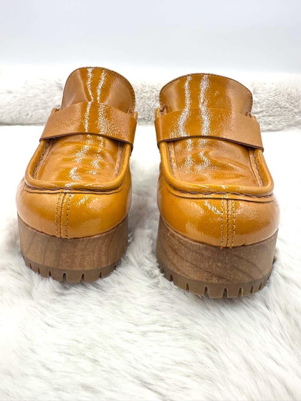 Free People Corbin Loafer Clog 38 size 8 Sedona Mustard/Tan patent leather boho - Picture 10 of 17
